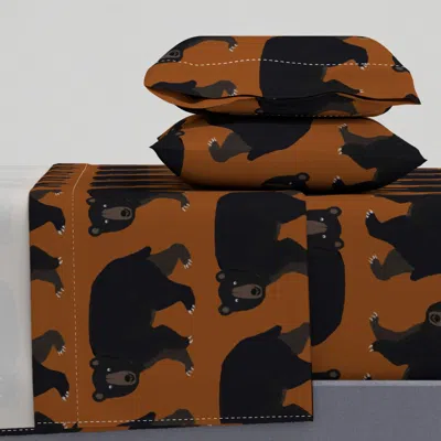 Spoonflower Black Bear On Rust Queen Sheet Set