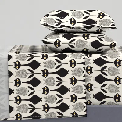 Spoonflower Black Cats And Black Tulips Cal King Sheet Set