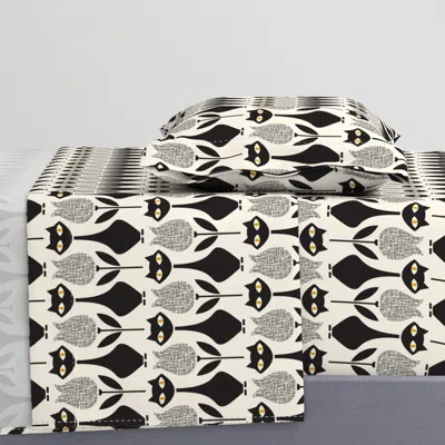 Spoonflower Black Cats And Black Tulips Twin Xl Sheet Set