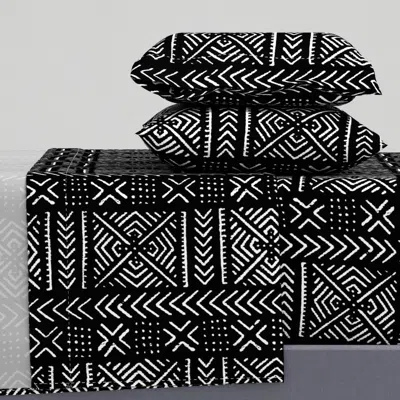 Spoonflower Black Line Mud Cloth // Large Queen Sheet Set