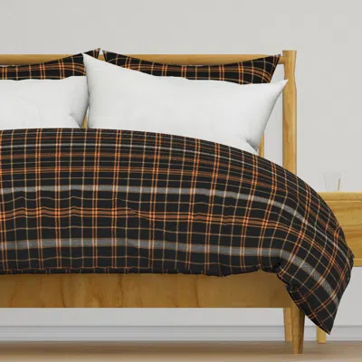 Spoonflower Black Plaid With Orange Gold Duvet Cover