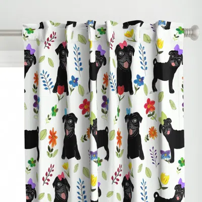 Spoonflower Black Smiling Pug With Curtain Panel In White