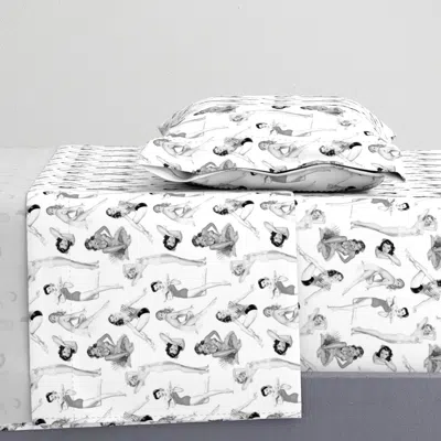 Spoonflower Black + White- Vintage Tropical Hawaiian Pinup Girls Twin Sheet Set