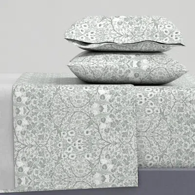 Spoonflower Blackthorn In Silver Fox (arts & Crafts Neutrals) - William Morris Queen Sheet Set