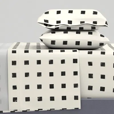 Spoonflower Block Print Black On Cream Squares Queen Sheet Set