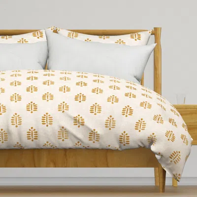 Spoonflower Block Print Fern In Golden - Duvet Cover In Neutral