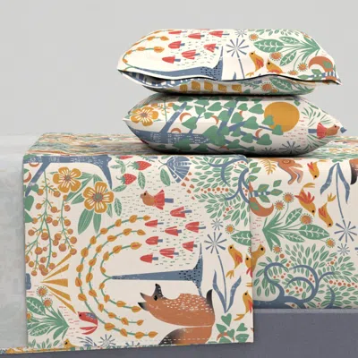 Spoonflower Block Print Folk Forest (ex-large) King Sheet Set In White