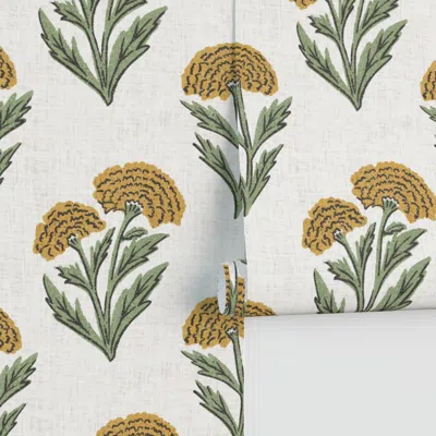 Spoonflower Block Print Marigold Floral Rustic Farmhouse Light Gold Sage Green Tan Xl Performance In Multi