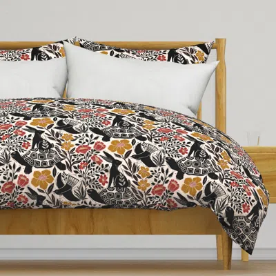 Spoonflower Block Print Tortoise And Hare Duvet Cover