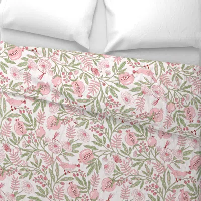 Spoonflower Block Print Wren In Pomegranate Grove Flowers Dragonfly Linen Textured Lg Euro Pillow Sh In Multi