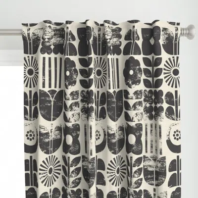 Spoonflower Block-printed Geo Flowers Curtain Panel