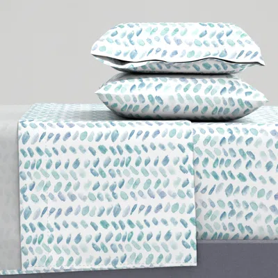 Spoonflower Blue And Emerald Watercolor Herringbone Brush Strokes Abstract Boho Queen Sheet Set