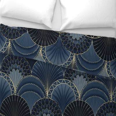 Spoonflower Blue And Gold Art Deco Scallop / Jumbo Wide Cotton Sateen 3.5 oz 26" X 20" Standard Knife Edge