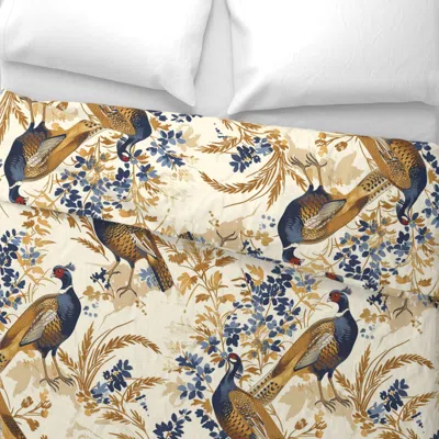 Spoonflower Blue & Gold Pheasants In Foliage Euro Pillow Sham