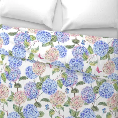 Spoonflower Blue And White Hydrangea Watercolor Botanica Wide Cotton Sateen 3.5 oz 26" X 20" Standard Knife Edge