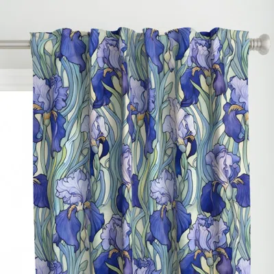 Spoonflower Blue Art Nouveau Iris Curtain Panel In Multi