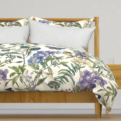 Spoonflower Blue Botanicals & Butterflies Duvet Cover