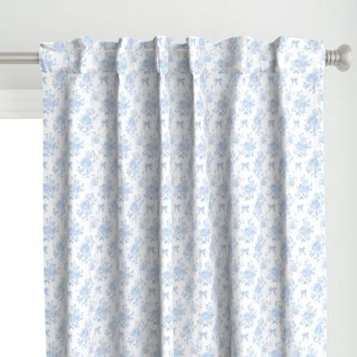 Spoonflower Blue Bows Blue Roses Curtain Panel