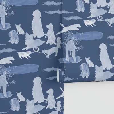 Spoonflower Blue Dog Park Play - Large Scale Performance