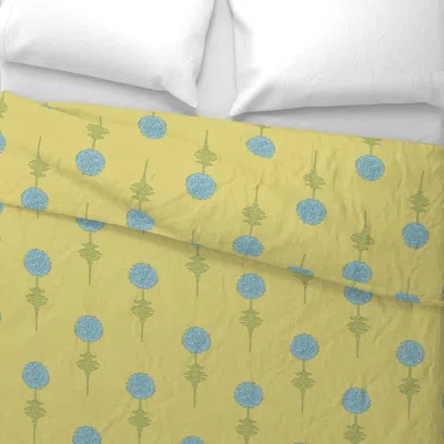Spoonflower Blue Globe Thistle On Speckled Mustard Medium Euro Pillow Sham