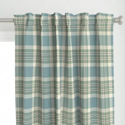 Spoonflower Blue Green & Cream Plaid Curtain Panel