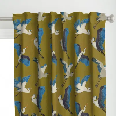 Spoonflower Blue Heron In Green Curtain Panel