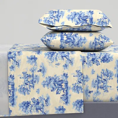 Spoonflower Blue Hunt Scene On Goldish Tan Background King Sheet Set