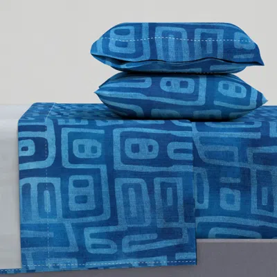 Spoonflower Blue Jeans Tie Dye Tribal Distressed Denim Mud Style Modern Timeless Full Sheet Set