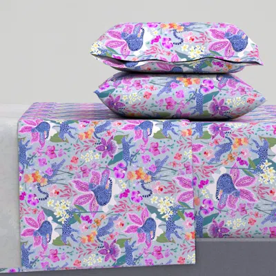 Spoonflower Blue Leopards In An Orchid Garden King Sheet Set