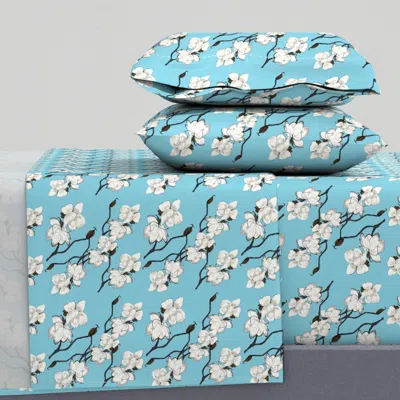 Spoonflower Blue Magnolia Queen Sheet Set