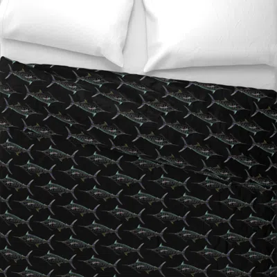 Spoonflower Blue Marlin In Lines On Black Wide Cotton Sateen 3.5 oz 26" X 20" Standard Knife Edge