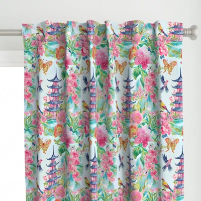 Spoonflower Blue Pagoda Chinoiserie Curtain Panel