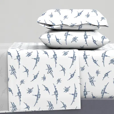 Spoonflower Blue Plane Sketches // Large Queen Sheet Set