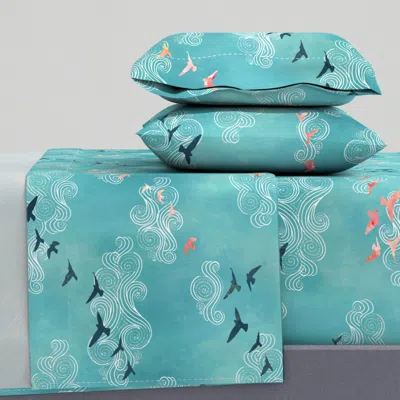 Spoonflower Blue Sky Birds Queen Sheet Set