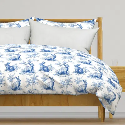 Spoonflower Blue Toile Bunny Garden Duvet Cover