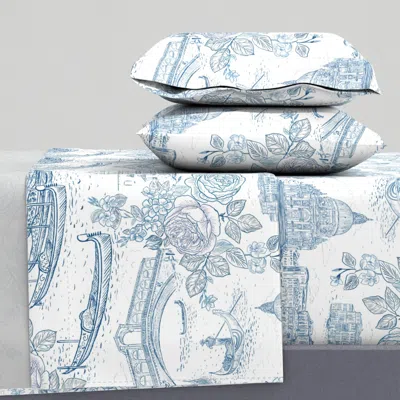 Spoonflower Blue Toile De Venezia 24 King Sheet Set