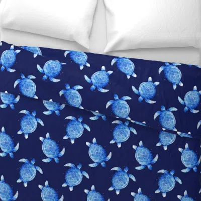 Spoonflower Blue Watercolor Sea Turtles On Navy Wide Cotton Sateen 3.5 oz 26" X 20" Standard Knife Edge