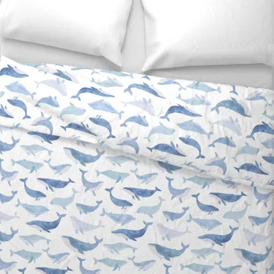 Spoonflower Blue Watercolor Whales - Large Wide Cotton Sateen 3.5 oz 26" X 20" Standard Knife Edge