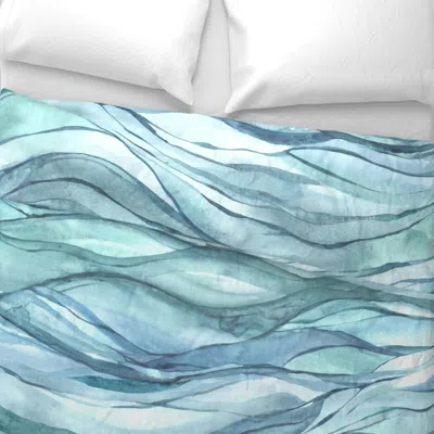 Spoonflower Blue Watercolour Ocean Waves Wide Cotton Sateen 3.5 oz 26" X 20" Standard Knife Edge