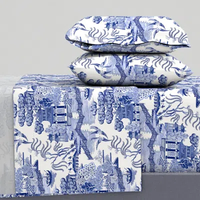 Spoonflower Blue Willow Queen Sheet Set