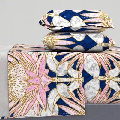 Spoonflower Blush King Protea Art Deco (midnight) King Sheet Set