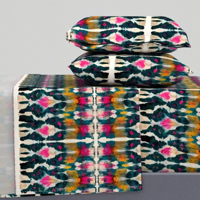 Spoonflower Bohemian Ikat Pattern Fabric Dyed Weft Boho Inspired Textile King Sheet Set In Multi