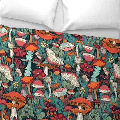 Spoonflower Bold Retro Vintage Style Mushroom 1970s Pattern Wide Cotton Sateen 3.5 oz 26" X 20" Standard Knife E
