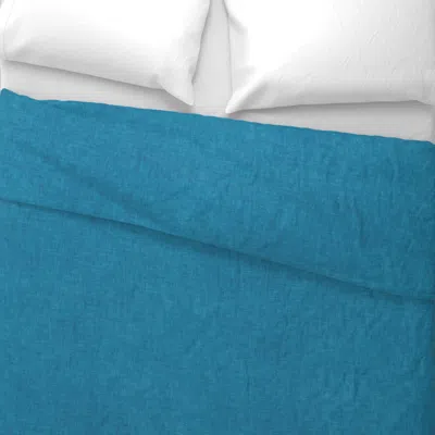 Spoonflower Bold Teal Blue Linen Solid Texture Subtle Woven Blender Coastal Tropical Wide Cotton Sateen 3.5 oz 3