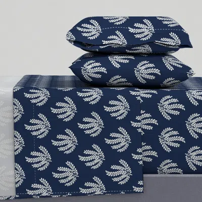 Spoonflower Bonsai Coordinate Rich Navy Blue Cal King Sheet Set