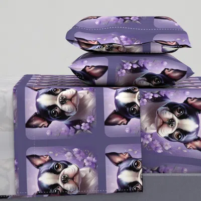 Spoonflower Boston Terrier Puppy Dog Purple Easter Flower Design Queen Sheet Set