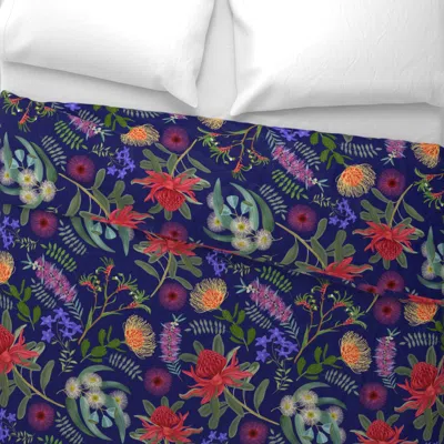 Spoonflower Botanical Australia Deep Purple Navy Wide Cotton Sateen 3.5 oz 26" X 20" Standard Knife Edge