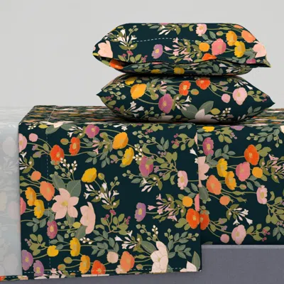 Spoonflower Botanical Cloisonne Garden Queen Sheet Set