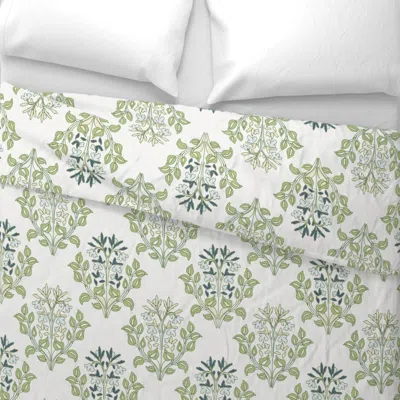 Spoonflower Botanical Damask Embroidery Style Pale Blue Navy Green Large Euro Pillow Sham