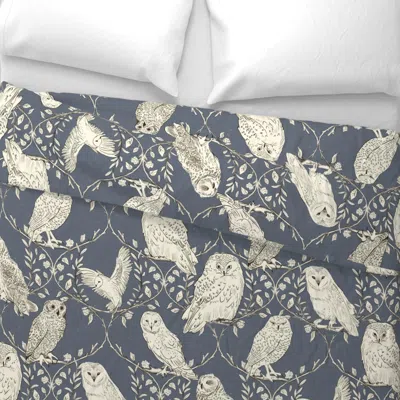 Spoonflower Branches And Vines Woodland Owls Denim Blue Large Wide Cotton Sateen 3.5 oz 26" X 20" Standard Knife